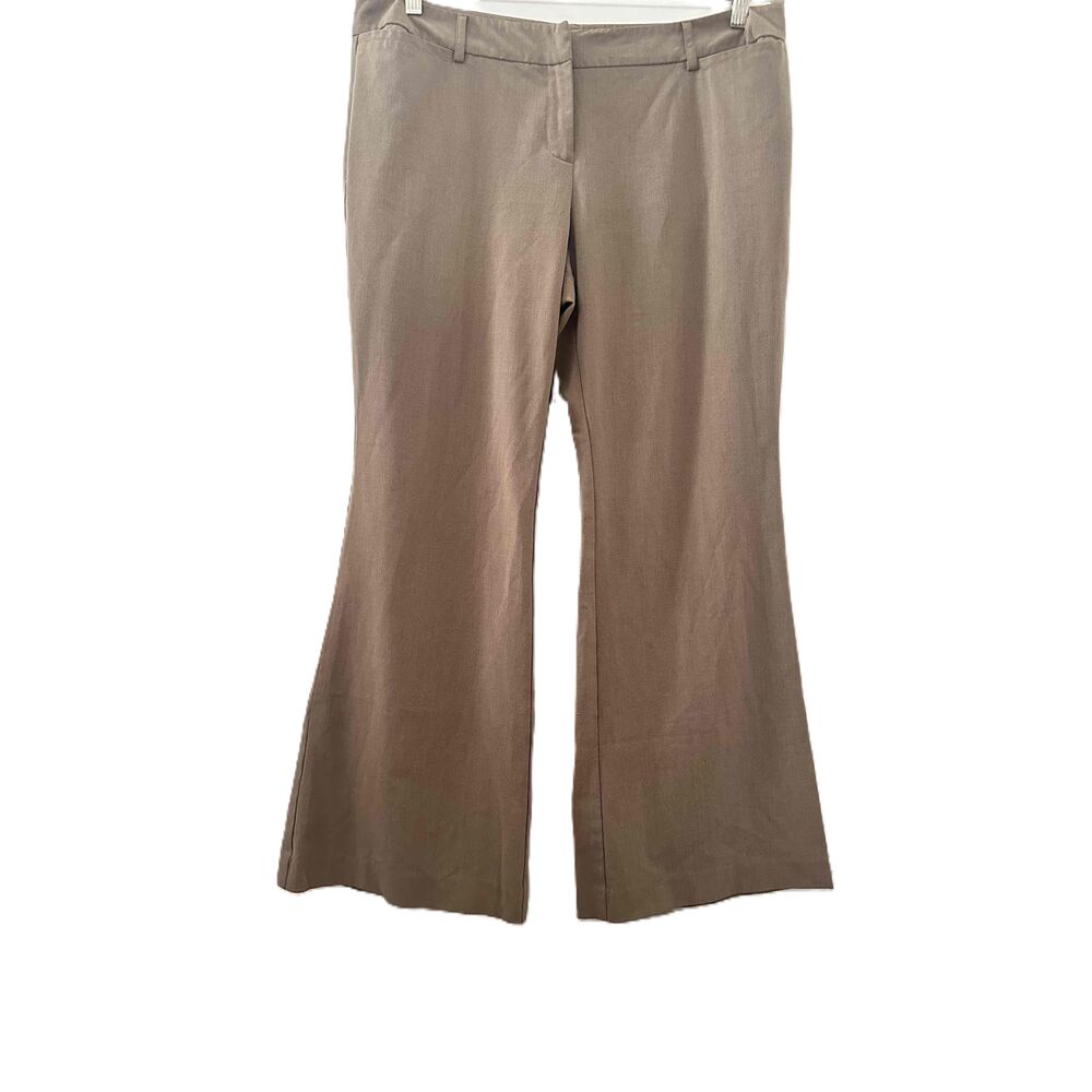 New York & Company Career Pants Womens Size 16 Petite Beige Flare Belt Stretch